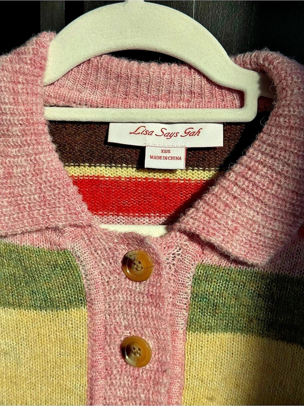 Lisa Says Gah Alaia Polo Sweater in Pink & Green - Picture 2 of 10